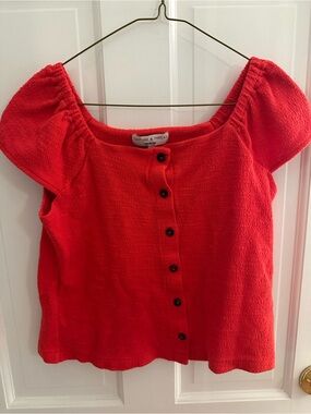 Madewell Red Textured Button-Front Square Neck Top